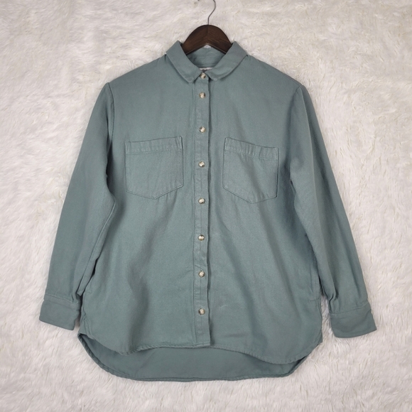 Madewell Women's Medium Moleskin Sage Green Drapey Button Down Shacket - Picture 1 of 8
